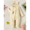 thumbnail image 3 of HWJAD Baby Girls Knit Footies Newborn Zip Up Onesie Romper Ruffles Infant Long Sleeve Jumpsuit Headband Clothes, 3 of 8