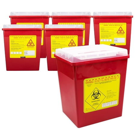 Sharps Container for Home Use & Professional, 2 Gallon (6-Pack) with Locking Lid, Biohazard Needle and Syringe Disposal, Professional Medical Grade