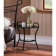 Laurel Black Metal & Glass Top Modern Night Stand Bedside Table With Storage Shelf (Half Moon Shaped)