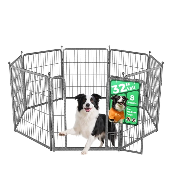 FXW Aster Dog Playpen Designed for Courtyard, RV Camping, 32" 8 Panels for Medium Dogs, Silver