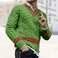 thumbnail image 2 of DHFJKG V-Neck Jacquard Sweaters Mens Striped Color Block Knitted Pullover Sweater Top Autumn Winter Long Sleeve Loose Fit Soft Jumper Tops, 2 of 5