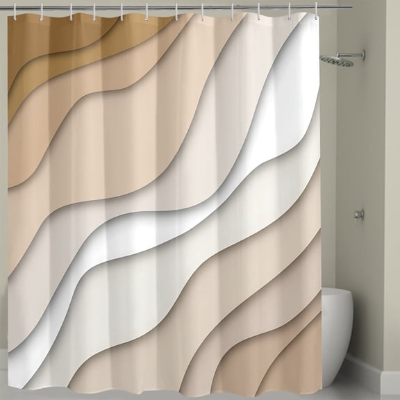 Brown Shower Curtain, Brown Ombre Aqua Beach Waves Abstract Ocean Modern Bathroom Curtain Home Decor Waterproof Fabric Machine Washable with 12 PCS Hooks,72" Wx72" L