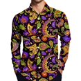 thumbnail image 5 of Fgvctg Mens Button Down Shirt Mardi Gras Carnival Party Long Sleeve V Neck Blouse Collared Plus Size Mask Print Shirt Multicolored Business Casual Tops Purple Pink 2XL, 5 of 5