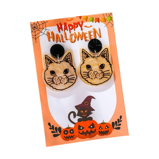 Pendientes de gato de Halloween, pendientes colgantes de madera con forma de gato negro, pendientes colgantes de esqueleto de gato para mujer