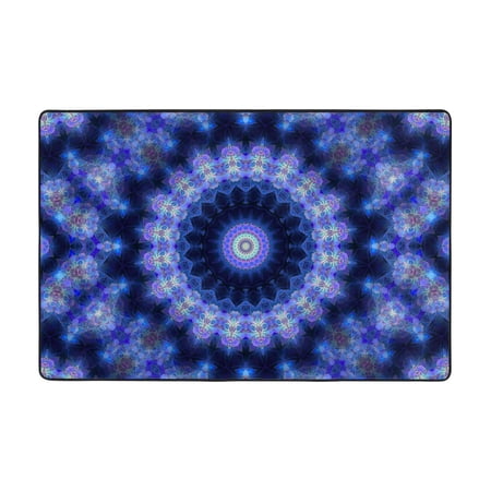 Blue Mandala Fractal Rug, Non-Slip Absorbent Door Mat for Living Room Kitchen Bathroom Entrance, 36"x24"