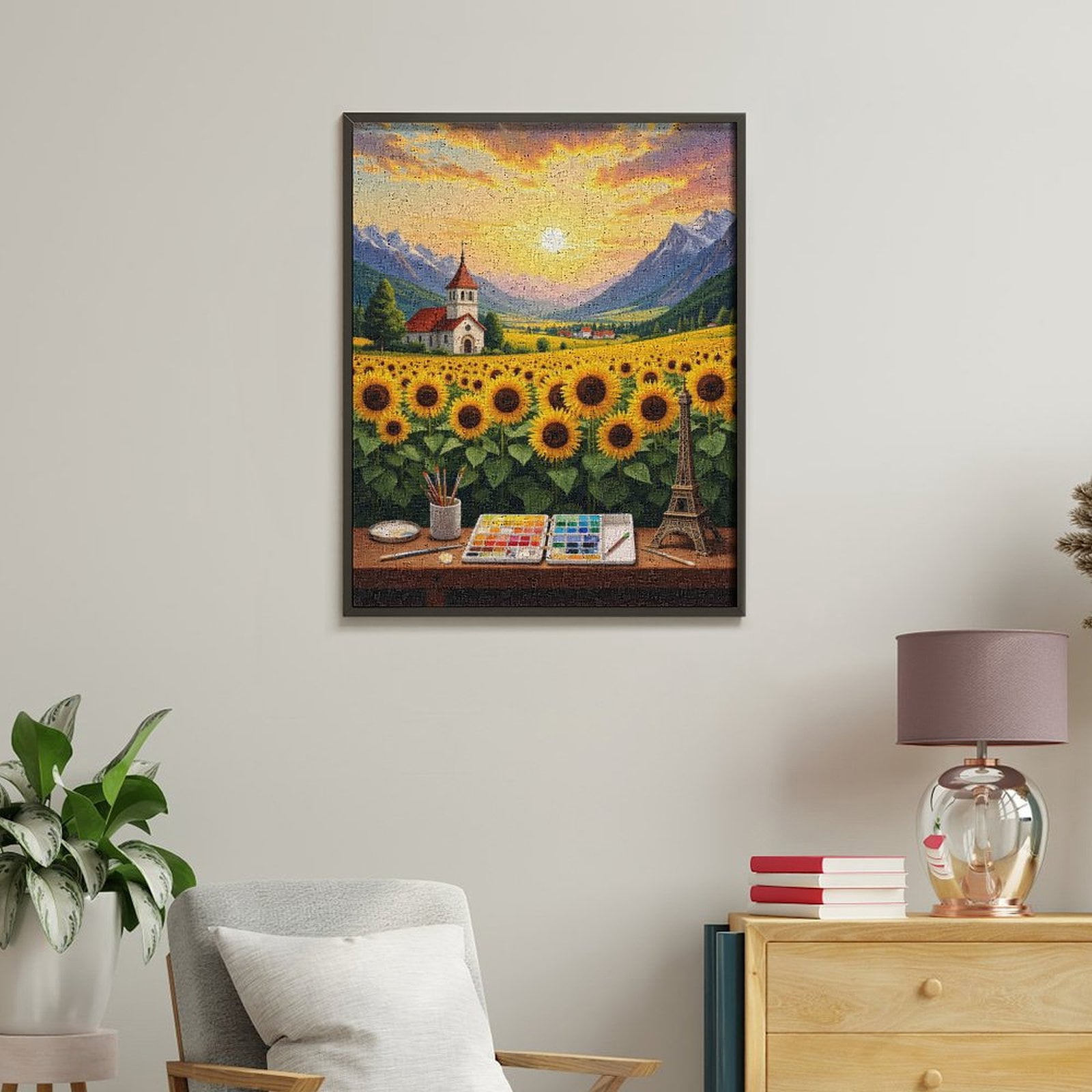 Paint By Numbers Kit for Adults Beginner - DIY Sunset Sunflowers Art Landscape Canvas Painting Kits for Adults, Frameless Paint By Number for Adults for Home Wall Decor 16x20 Inch