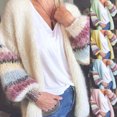 thumbnail image 5 of Aellinatey Women Autumn Warm Mohair Knitted Cardigan Candy Color Open Front Sweater Coat Striped Lantern Long Sleeve Loose Outwear, 5 of 14