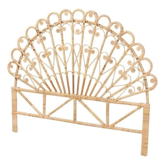 Pemberly Row Rattan Queen Size Standalone Headboard in Natural Brown