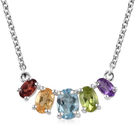 925 Sterling Silver Oval Sky Blue Topaz Necklace for Women 18