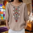 thumbnail image 6 of WTXUE Embroidered Cotton Linen Shirts Floral Embroidered Cotton Linen Shirts Linen Tops Embroidered Linen Shirts Casual Loose Fit Summer Shirts Casual Summer Boho T Shirts Gauze Boho Tops Khaki Xxl, 6 of 9