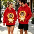 thumbnail image 4 of Mifsaly Women Pet Carrier Hoodie Lion Pattern Sherpa Fleece Hooded Sweatshirt with Cat Pouch Warm Long Sleeve Fall Winter Pullover for Pets Lovers Red,XL, 4 of 5