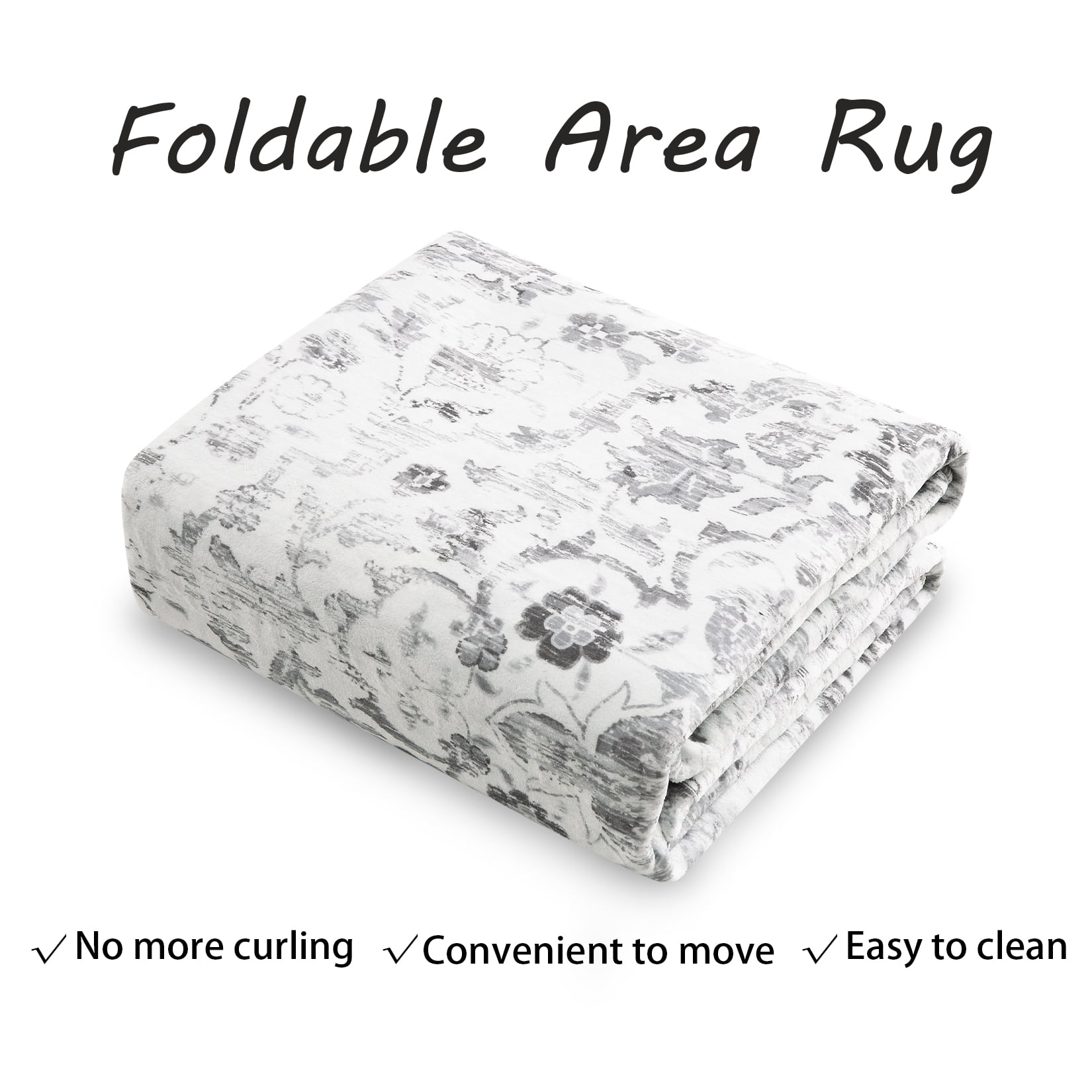 Garvee 9'x12' Large Vintage Rug Floral Print Area Rug Oriental Soft Foldable Thin Carpet Area Rugs for Living Room Bedroom, Gray