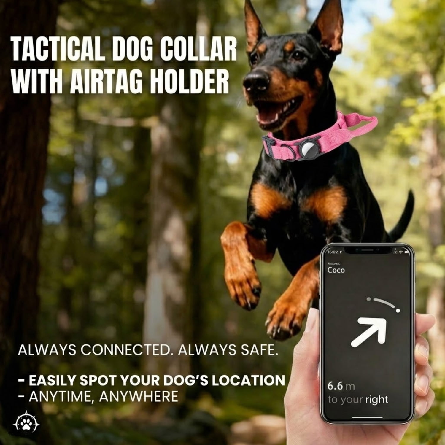 WAAYEEPAL Heavy Duty Tactical AirTag Dog Collar & Leash Set, Adjustable AirTag Holder Collar for Medium Large Dogs, AirTag Not Included