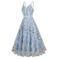 thumbnail image 2 of IBTOM CASTLE Women's 1950s Vintage Floral Embroidery Dress Flared Swing Dress Cocktail Party Wedding Dress L Blue, 2 of 8