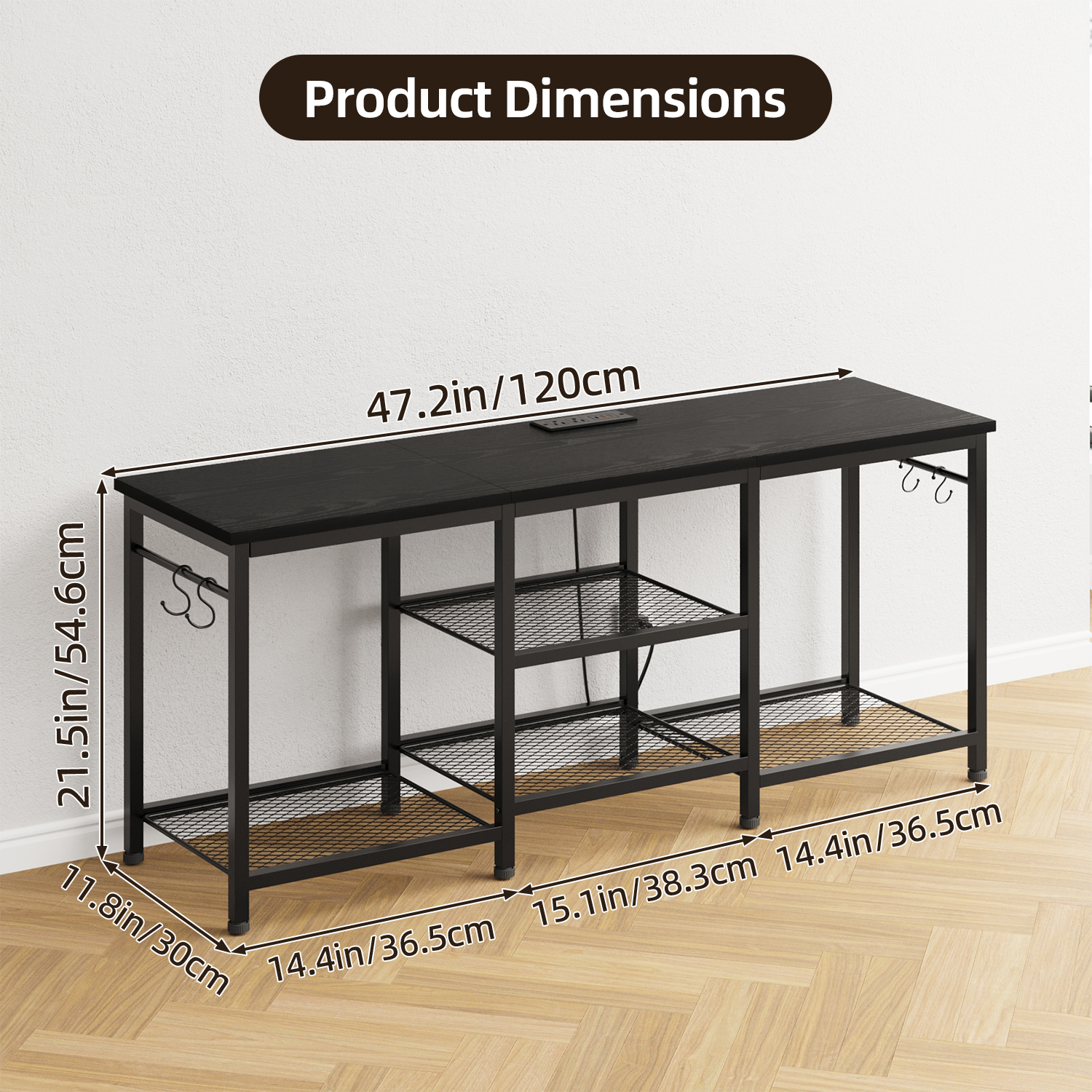Tomnk 55" TV Stand with Charging Station and LED Lights, Black photo 2