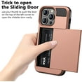 thumbnail image 3 of for iPhone 14 Pro Case Wallet Credit Card Holder ID Slot Sliding Door Hidden Pocket Men Women Anti-Scratch Dual Layer Hybrid Bumper Armor Protective Shell Back Cover 6.1 inch Rose Gold, 3 of 7