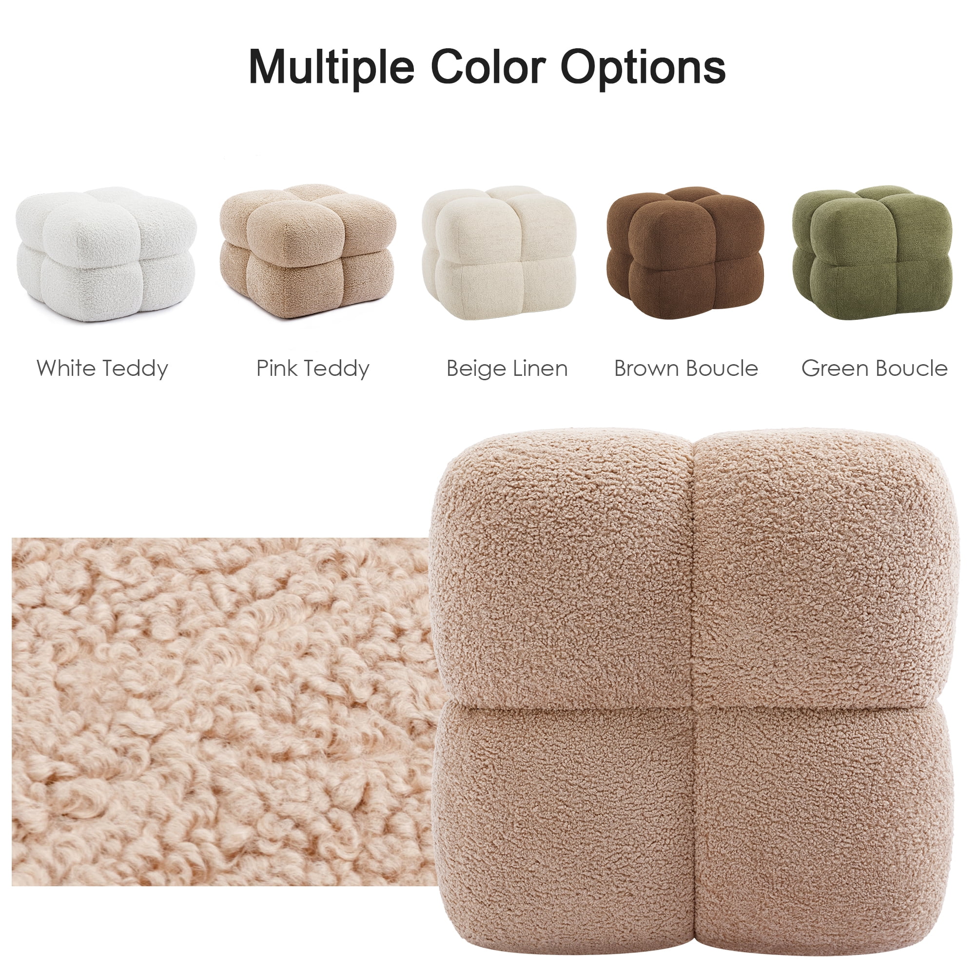Zesthouse 20.9″ Wide Square Ottoman, Modern Boucle Footstool