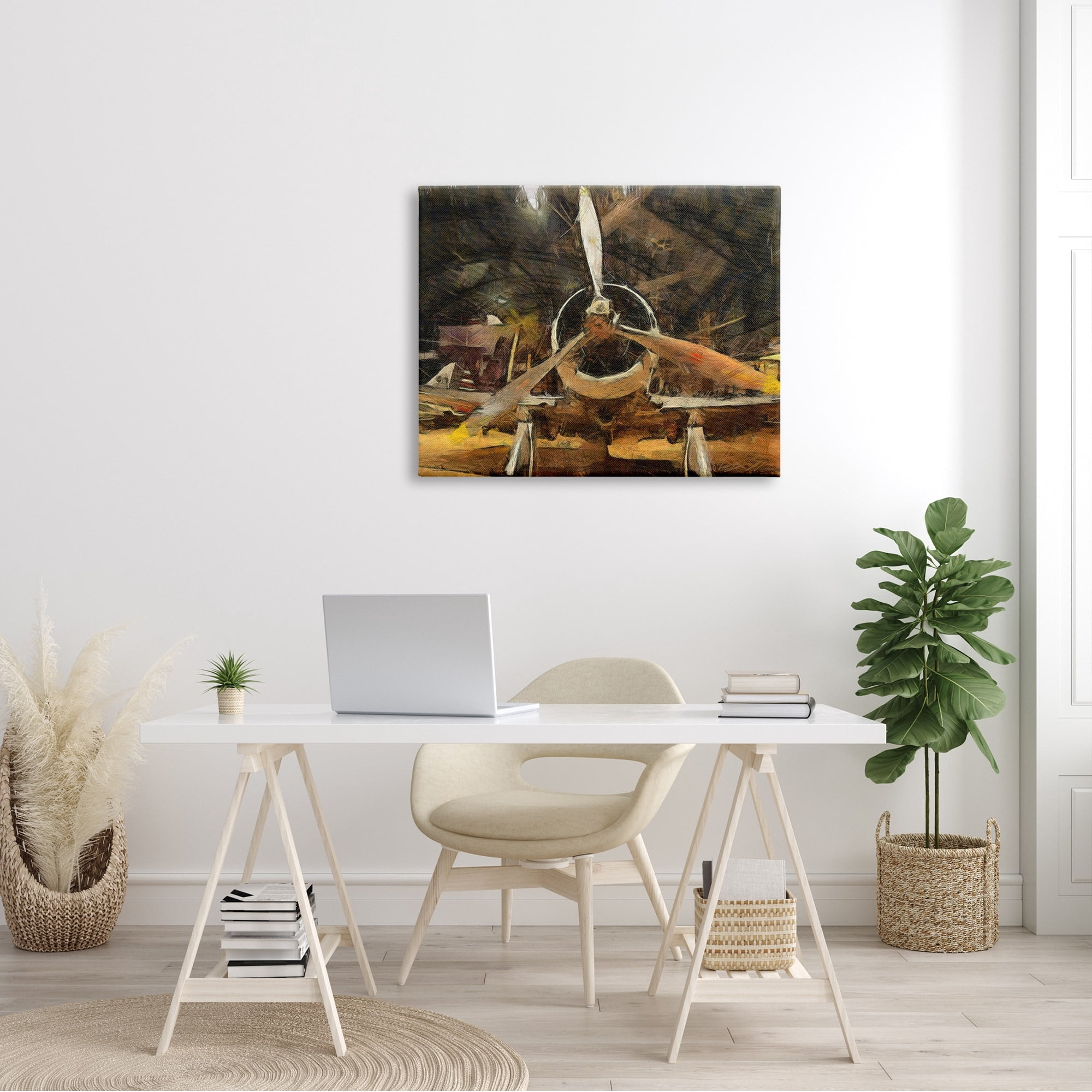 Stupell Industries Abstract Jet Plane Propeller Aircraft Hanger Scene, 40 x 30,Design by Daniel Sproul