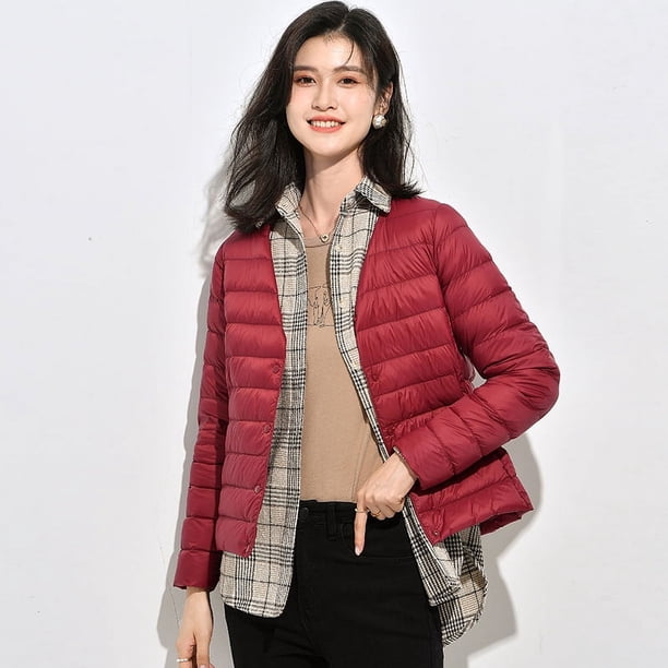 Chaqueta de plumón ligera para mujer, camiseta interior ligera para otoño e invierno, ropa interior, chaqueta cálida de talla grande con cuello redondo