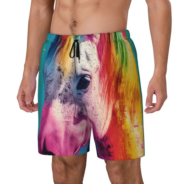 Balery Watercolor White Horse Bañador para hombre, shorts de playa de secado rápido con entrepierna y forro de compresión-Large