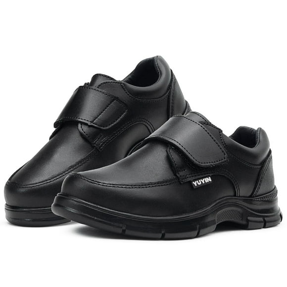 Zapato Escolar Antiderrapante de Piel para Niño Yuyin Velcro Negro 15