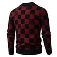 thumbnail image 4 of Hinvhai Men's Plaid Print Knitted Long Sleeve Pullovers Crewneck Sweater Top Wine XL(XL), 4 of 4
