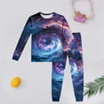 thumbnail image 2 of Afdoent Ensemble de Pyjamas pour Filles Doux Manches Longues Col Rond Imprimé Étoile de l'Espace Tenue Décontractée pour 3-4 Ans, 2 of 3