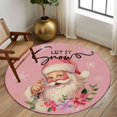 thumbnail image 3 of Pink Christmas Round Area Rug 6 FT, Non Slip Bedroom Area Rug, Santa Winter Snowflake Botanical Rustic Washable Soft Circular Carpet Floor Mat for Kitchen Dining Room Home Office Kids Room, 3 of 9