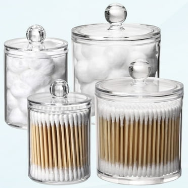 4 pcs Bathroom Qtips Holder, 10 OZ Apothecary Jar, Pink Cotton Ball/Swabs Dispenser Organizer for Storage