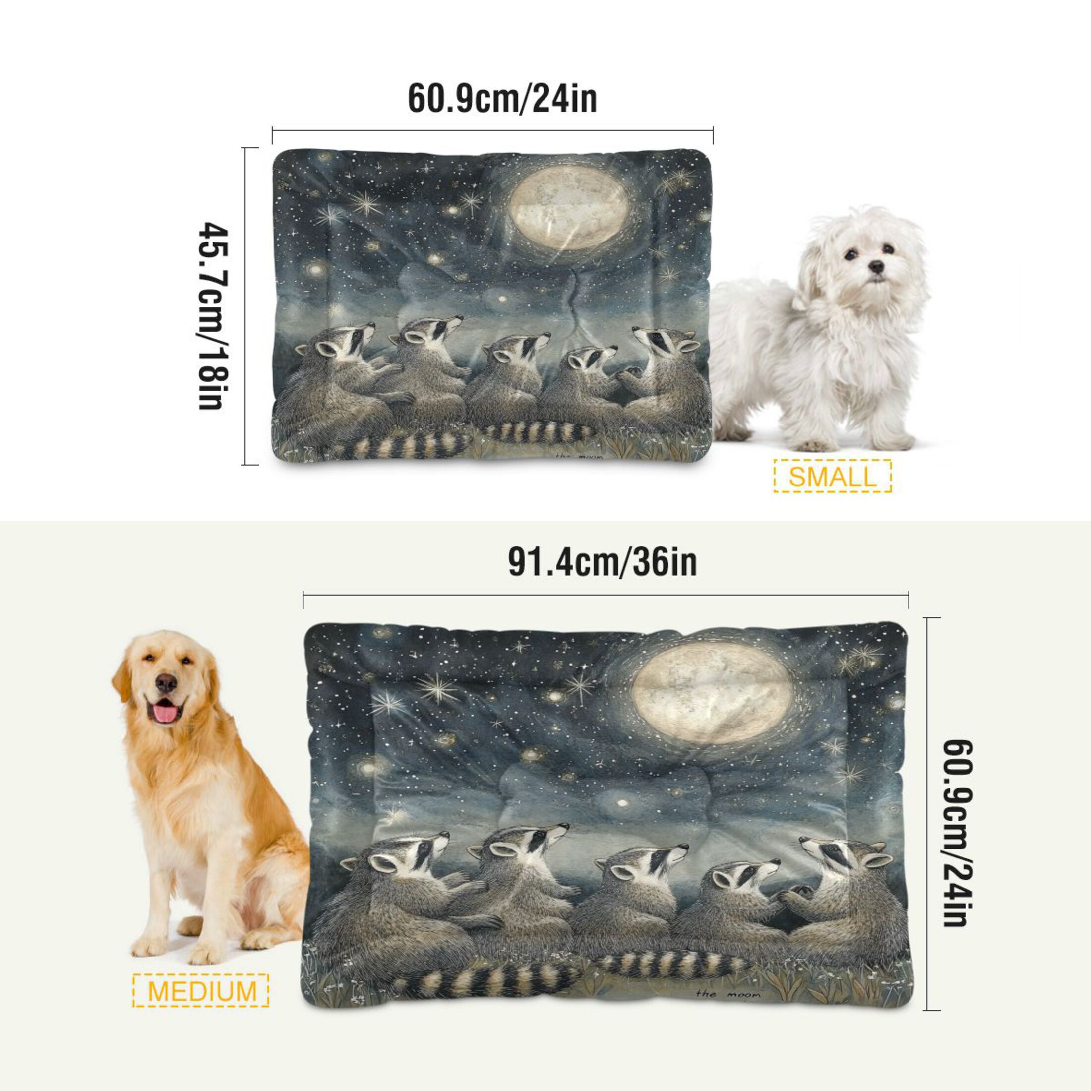 Qxltty Raccoon Watching The Moon Ped Pad Wear-resistant and Hard to Bite Through Sleeping Pad for Small Medium Large Dogs Winter Pet Bed 36×24in