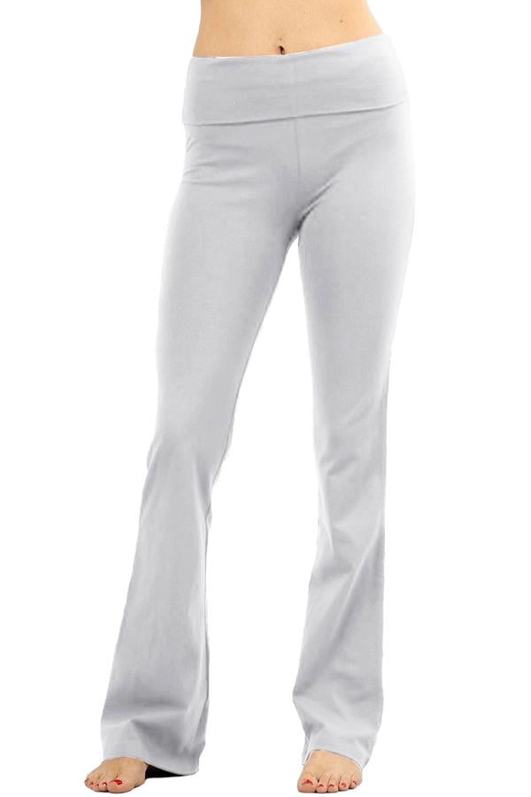 Womens Solid Foldover Lounge Flared Cotton Yoga Pants - Walmart.com