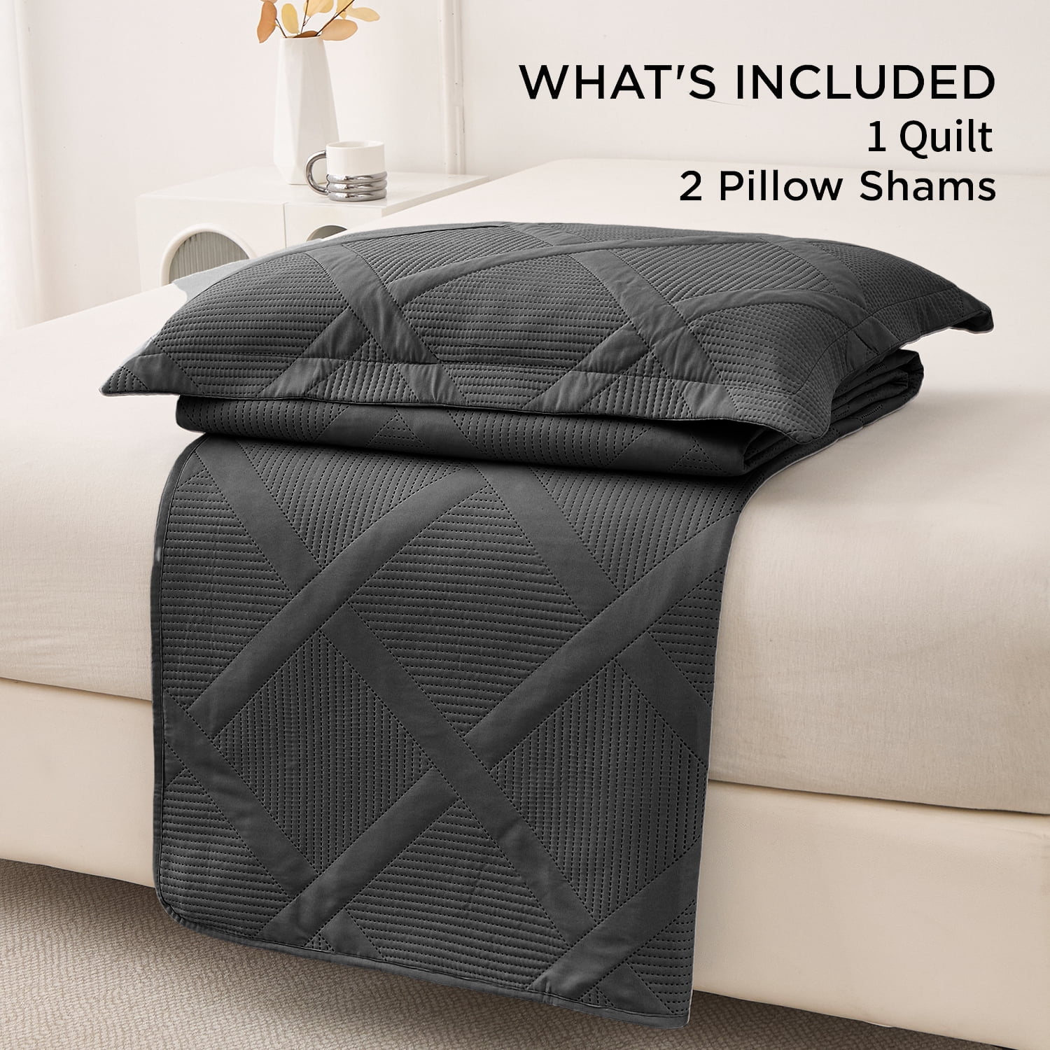 Beartech Quilt Set Twin Size Black Bedspread Coverlet Microfiber Bedding Lightweight Reversible Set