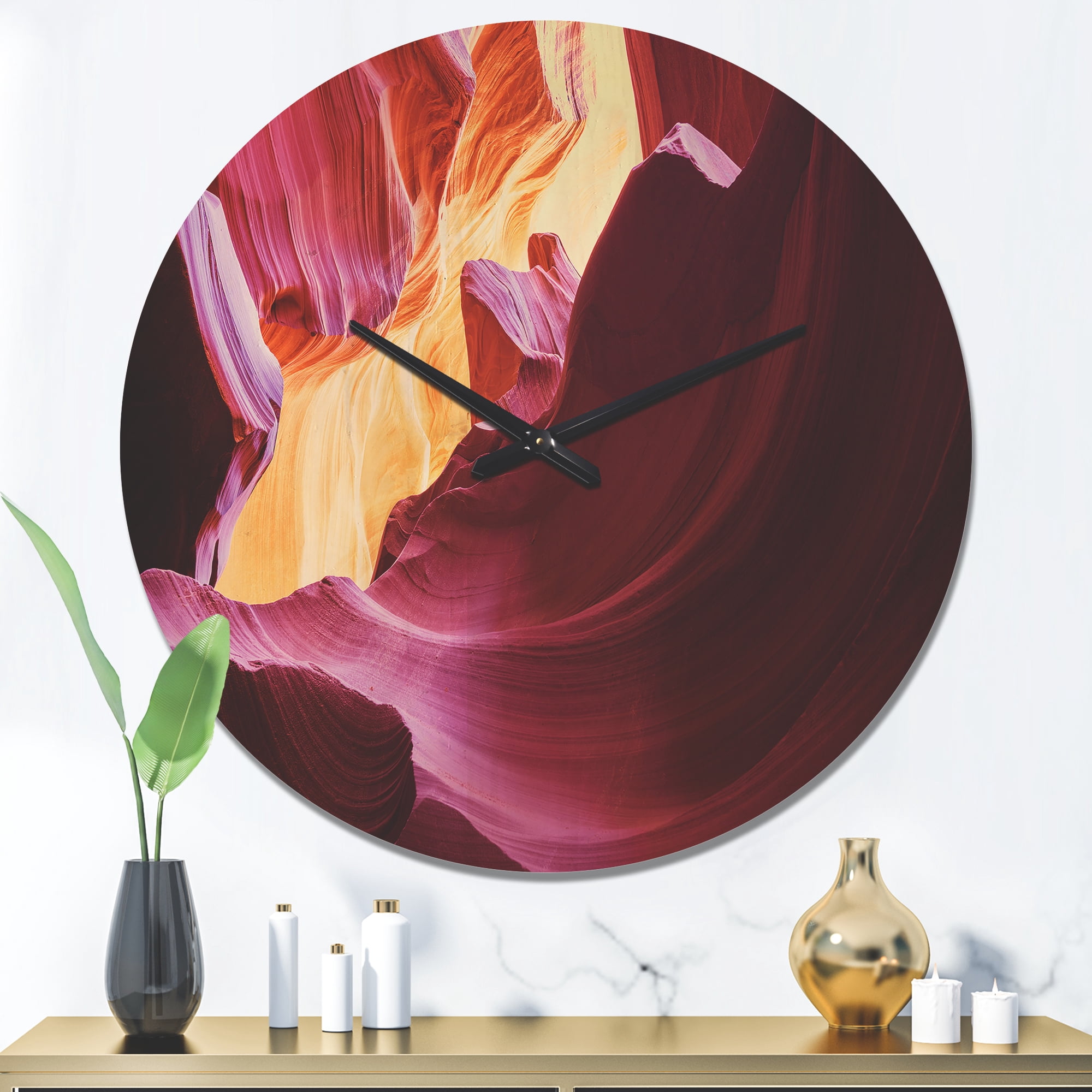 Designart 'Purple in Antelope Canyon Landscape' Modern Wood Wall Clock