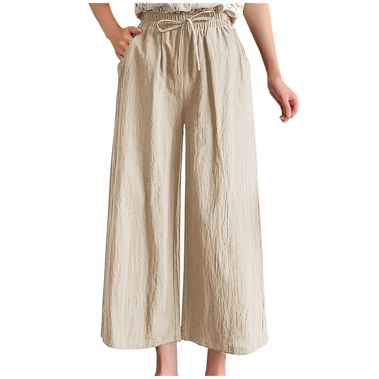 Holiday Savings! Cameland Women's Solid Color Drawstring High Waist Pocket  Loose Large Size Cotton Casual Pants 