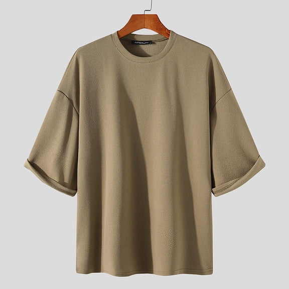 INCERUN Men's Casual Half Sleeve T-Shirts Round Neck Summer Solid Color Basic Tops Tee