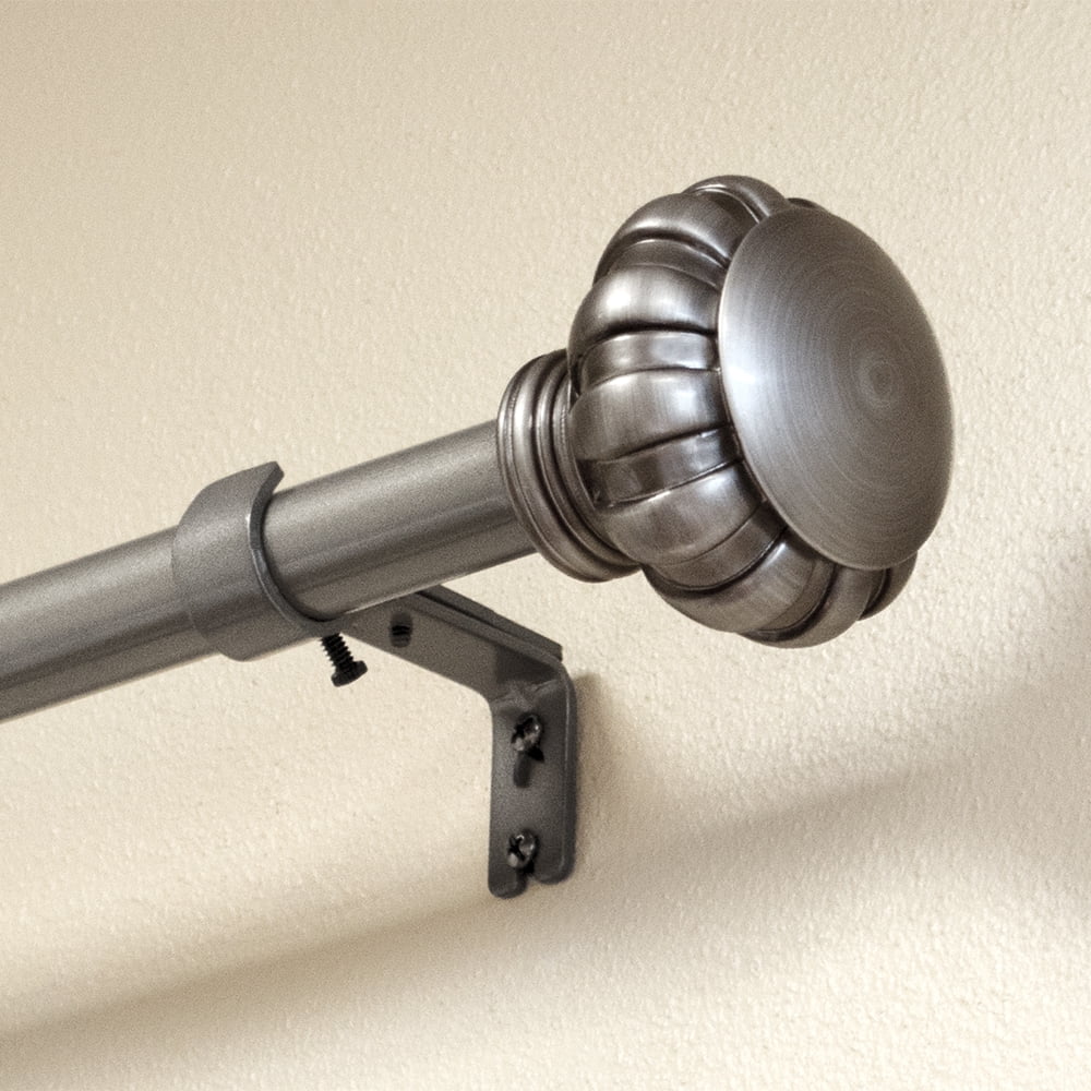 Lumino 1" Pewter Botero Knob Adjustable Single Curtain Rod Set, 42"-120"