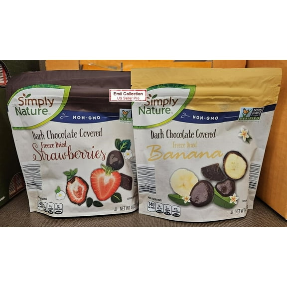 Simply Nature Dark Chocolate Covered Freeze Dried Strawberries & Banana (2 Bags)