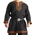 thumbnail image 2 of LEKWK Renaissance Shirt Men Long Sleeve Retro Lace Up Shirts Pirate Medieval Viking Tops Halloween Party Costume Without Belt, 2 of 6