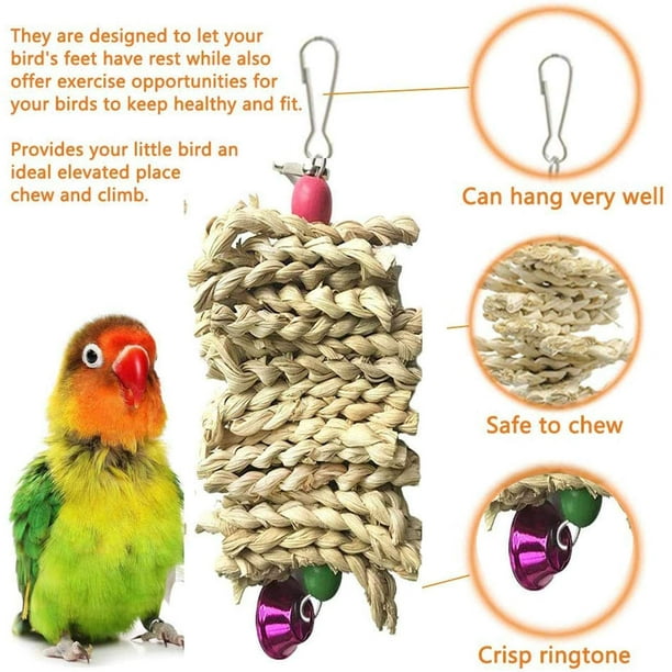 Damaie 3 Pack Parrot Toys Chewing Bird Toy Cuttle Bone Beak Grinding Cage Hanging Bell Toys For African Greys  Conure Eclectus Budgies Parakeet