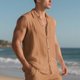 thumbnail image 4 of Camiseta sin mangas con cuello vuelto para hombre, color liso, de lino, informal, sin mangas, con solapa y botones, de poliéster, para verano, 4 of 9