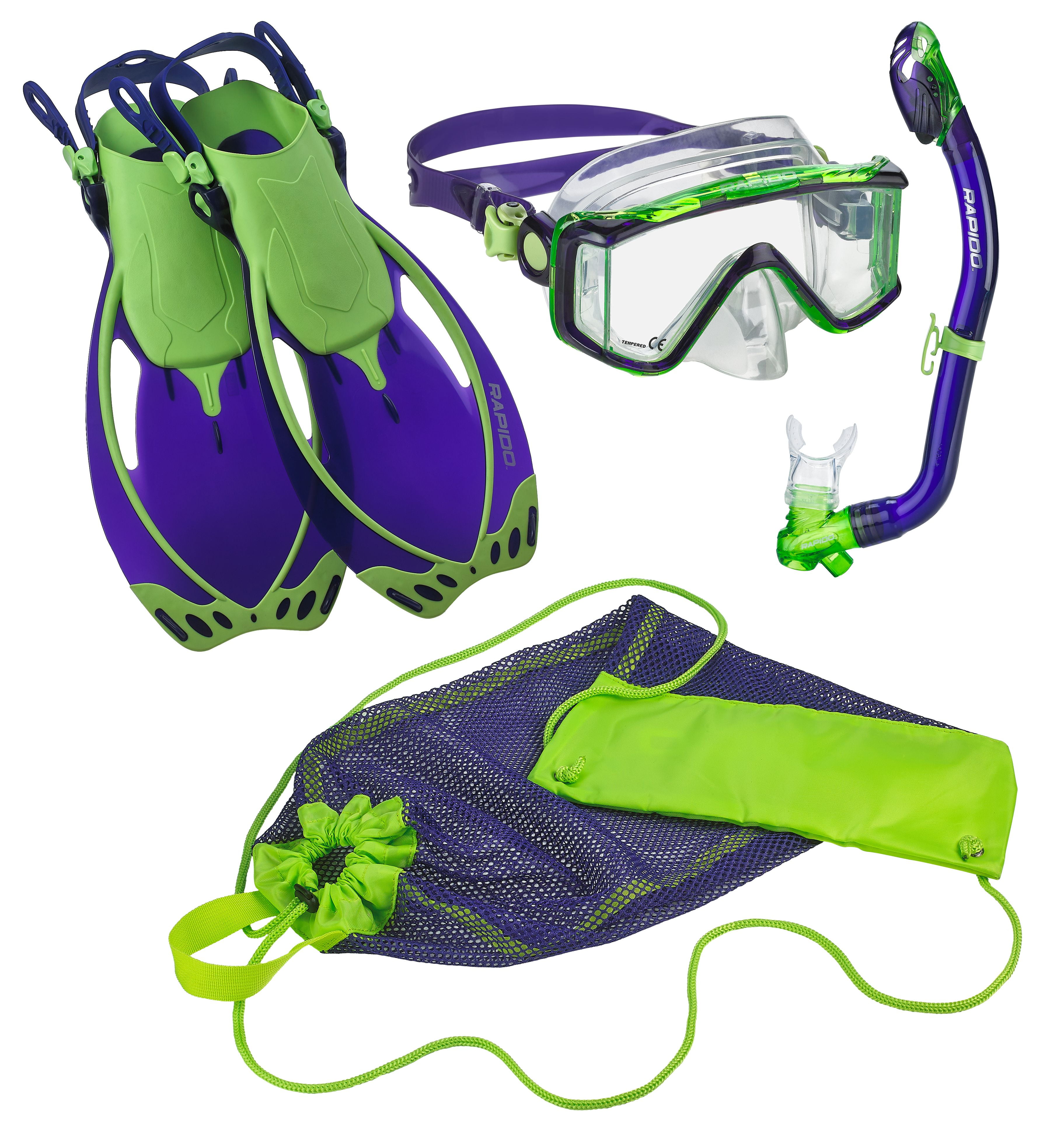 Rapido Boutique Collection Flipper Fin with Full Face Mask Fin Snorkel Set w/Bag 