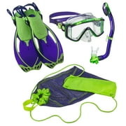 Rapido Boutique Collection Boys and Girls Kids Snorkel Set Jr Snorkeling Set Mask + Dry Snorkel + Adjustable Fins + Net Bag