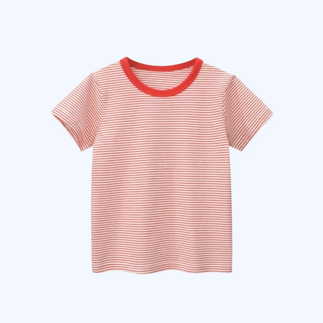 Blusas y camisas de manga corta con cuello redondo Camiseta de rayas de manga corta con cuello redondo de verano para niños Top informal versátil para bebés para usar al aire libre Conjunto de poliést