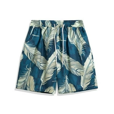 Leesechin Men's Beach Shorts Summer Hawaiian Casual Shorts Lightweight Drawstring Shorts with Pockets