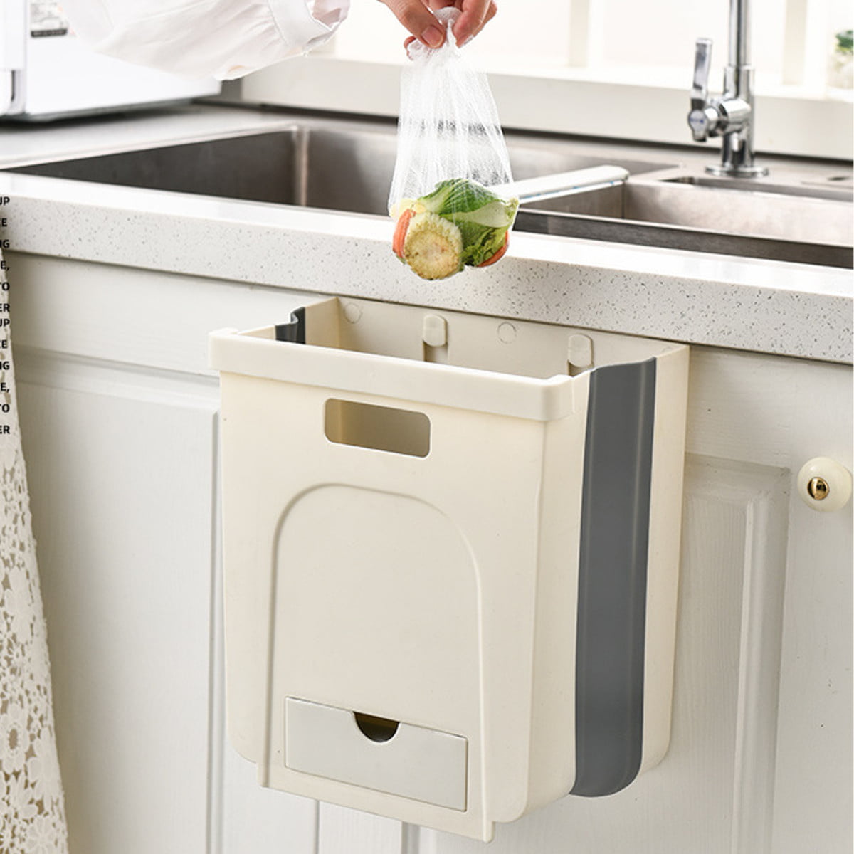 Kitchen Compost Bin for Wall Hanging or Under Sink, Small Trash Can for