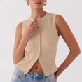 thumbnail image 5 of Womens Going Out Tank Top Ribbed Button Down Sleeveless Vest Crop Spring Beach Vacation Summer Tops Khaki XXL(XXL), 5 of 8