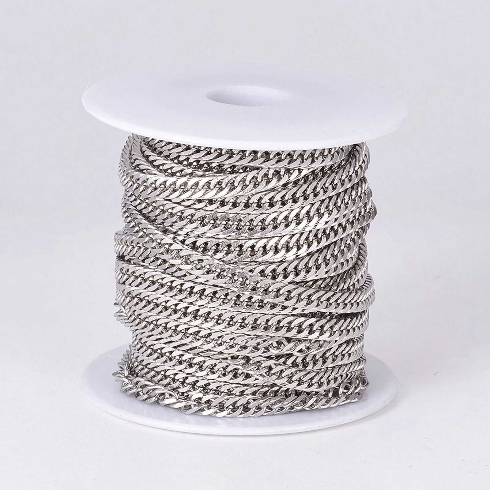 1 roll Resistant 304 Stainless Steel Cuban Link Chains Chunky Curb Chains with Spool Unwelded Stainless Steel color 4.5x1.8mm Link: 7x4.5x0.8mm 32.8 Feet(10m)/roll