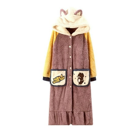 

DanceeMangoo Winter Pajamas Coral Fleece Plus Size Nightdress Loose Version Medium Style Women Sleepwear Flannel Inspissate Nightgown LONG