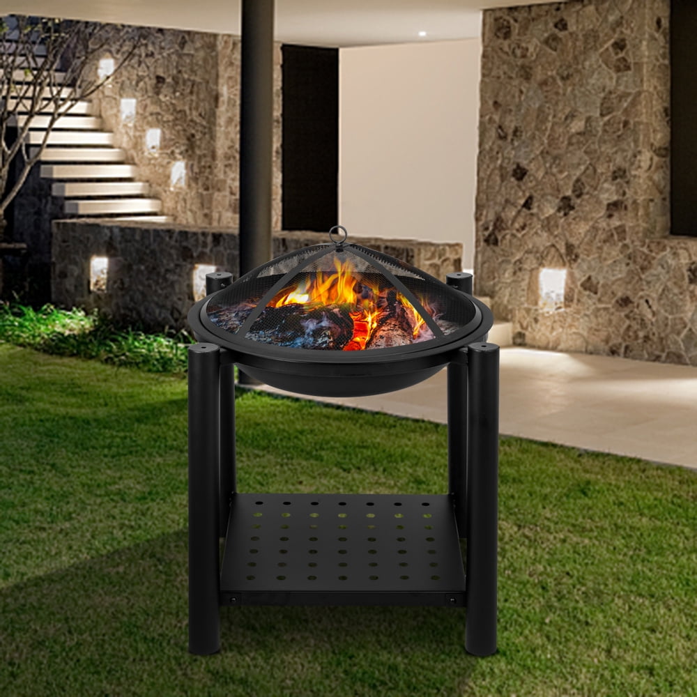 Wood Burning 22'' Fire Pit for Outside, Premium Four Feet Iron Fire Pit