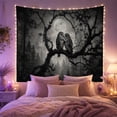 thumbnail image 2 of Moon Stars Monochromatic with Grayscale Nocturnal Owls Perched, Spooky Gothic for Gothic Decor Fans, Dark Art Decor, Halloween Gift, Tapestry Wall Hanging for Bedroom and Dorm, 2 of 7